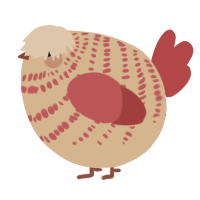 A beige and red chicken with a bar pattern