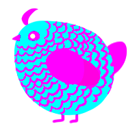 A mint and fuchsia chicken with a lace pattern