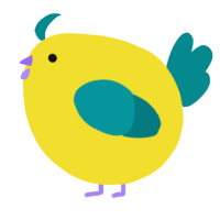 A yellow and teal chicken
