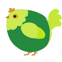 A viridian and lime chicken with a head pattern