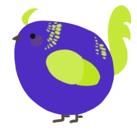 A indigo and lime chicken with a neck-band pattern