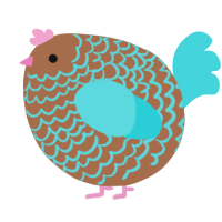 A brown and aqua chicken with a lace pattern