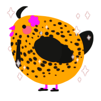 A orange and black chicken with a speckle pattern