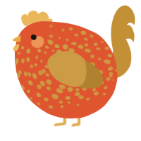 A vermilion and gold chicken with a speckle pattern