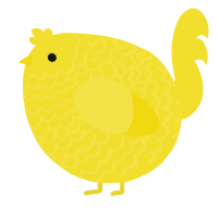 A yellow chicken with a lace pattern