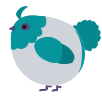 A mist and teal chicken with a head pattern