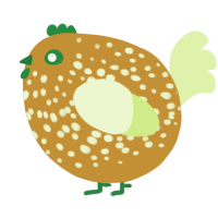A gold and apple chicken with a speckle pattern