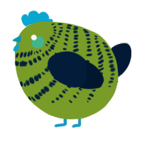 A chartreuse and tumblr chicken with a bar pattern
