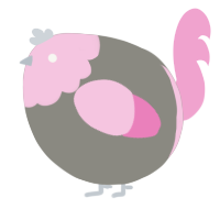 A ash and pink chicken with a head pattern