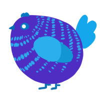 A indigo and sky chicken with a bar pattern