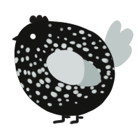 A black and silver chicken with a speckle pattern