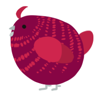 A maroon and crimson chicken with a bar pattern