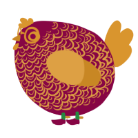 A maroon and orange chicken with a double-lace pattern