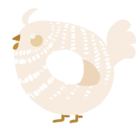 A cream chicken with a bar pattern