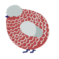 A red and silver chicken with a lace pattern