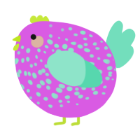 A orchid and mint chicken with a speckle pattern