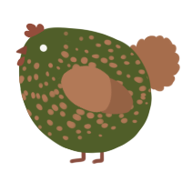 A olive and brown chicken with a speckle pattern