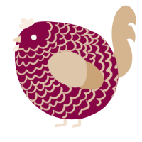 A maroon and beige chicken with a lace pattern