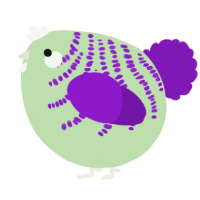 A gluppy and violet chicken with a half-bar pattern