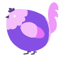 A blurple and lavender chicken with a head pattern