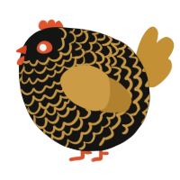 A black and gold chicken with a lace pattern