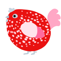 A red and rose chicken with a speckle pattern