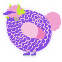A blurple and pink chicken with a lace pattern