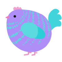 A lilac and aqua chicken with a bar pattern