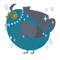 A teal and grey chicken with a lace pattern