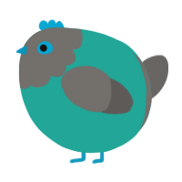 A turquoise and grey chicken with a head pattern
