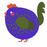 A indigo and olive chicken with a speckle pattern