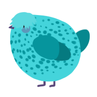 A aqua and teal chicken with a speckle pattern