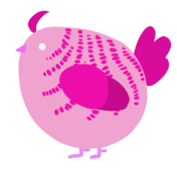 A pink and fuchsia chicken with a half-bar pattern