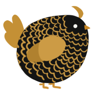 A black and gold chicken with a lace pattern