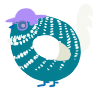 A sea and white chicken with a bar pattern
