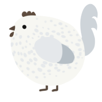 A white and mist chicken with a speckle pattern