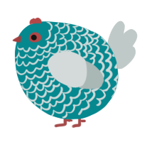 A teal and silver chicken with a lace pattern