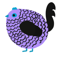 A lilac and black chicken with a lace pattern