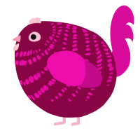 A maroon and fuchsia chicken with a bar pattern