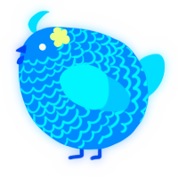 A sapphire and cerulean chicken with a lace pattern