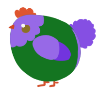 A leaf and blurple chicken with a head pattern