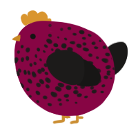 A maroon and sable chicken with a speckle pattern