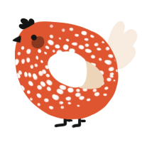 A vermilion and cream chicken with a speckle pattern