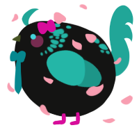 A black and turquoise chicken with a neck-speckle pattern