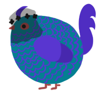 A sea and indigo chicken with a lace pattern