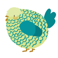 A lemon and teal chicken with a lace pattern