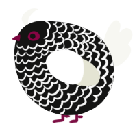 A black and white chicken with a lace pattern