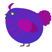 A indigo and plum chicken with a bar pattern