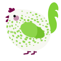 A white and grass chicken with a speckle pattern