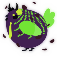 A gluppy and violet chicken with a half-bar pattern